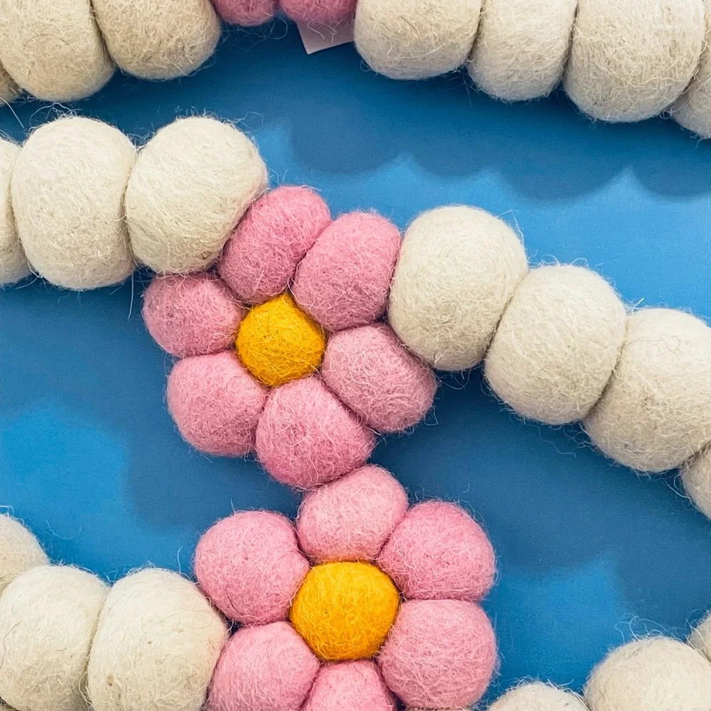 odellette Spring Summer Easter Decor Flower Gnome 6 Foot Woolen Garland